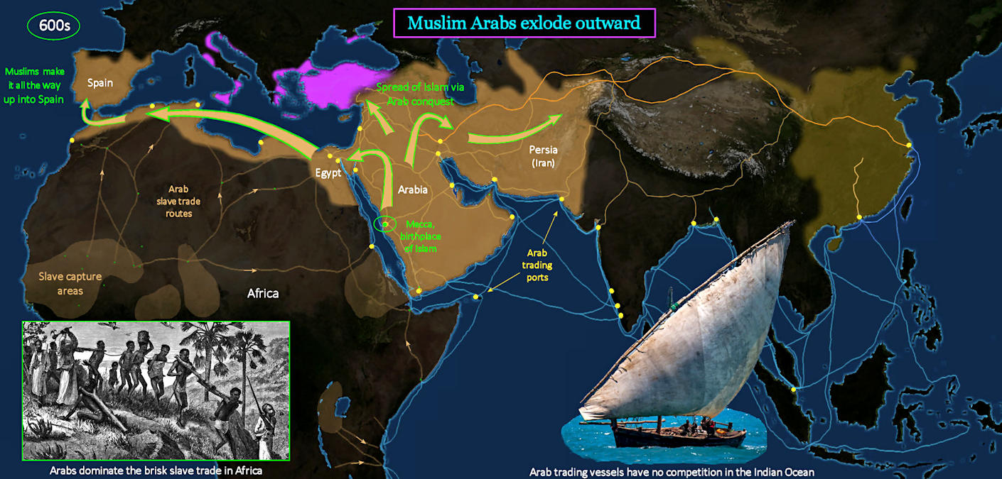 Islam appears, and expands, 600s map
